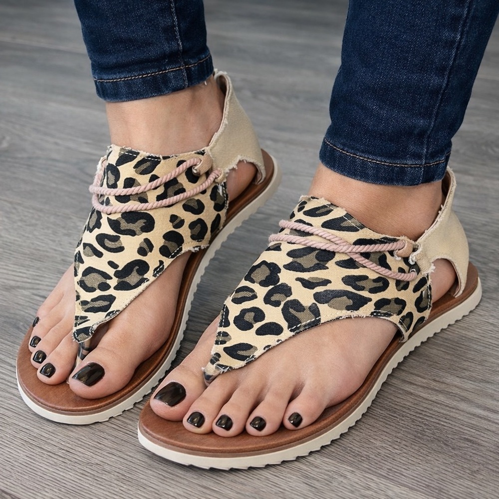 Leopard Print Rope-Accent Gladiator Sandal